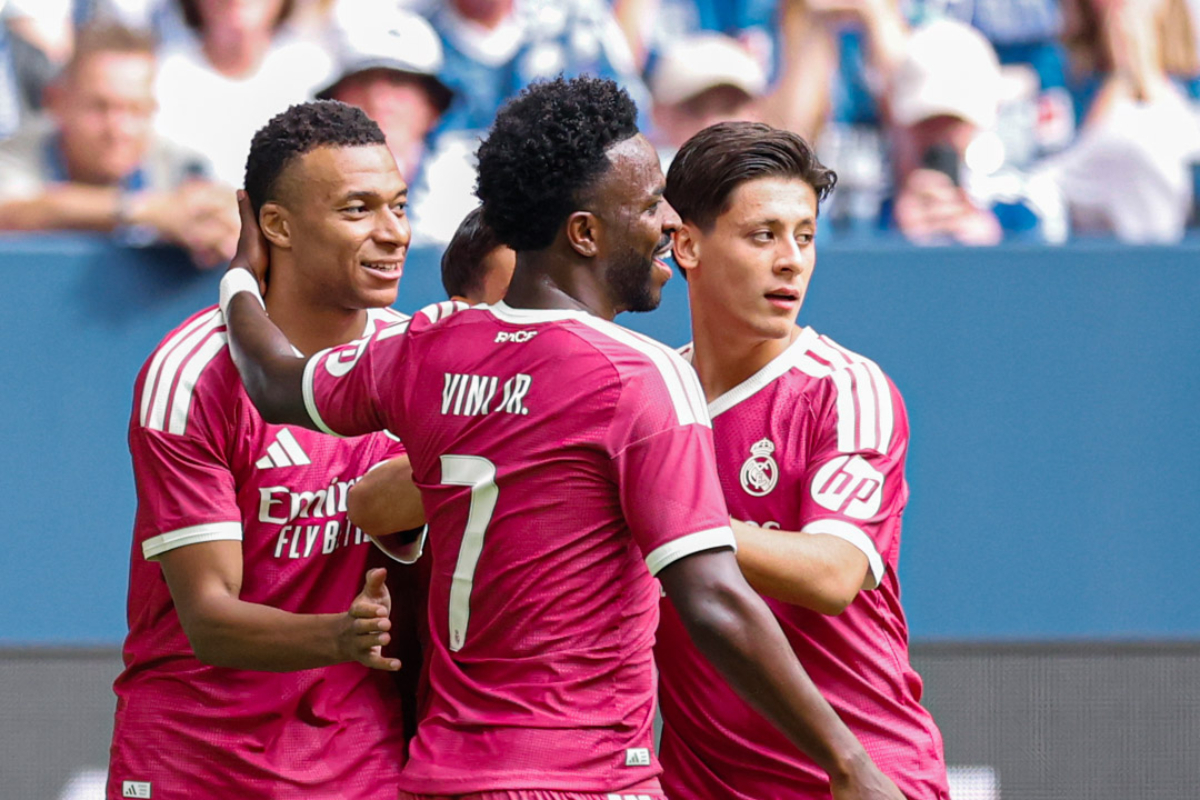 Los jugadores del Real Madrid celebran el gol de Mbappé. Foto: @realmadrid.