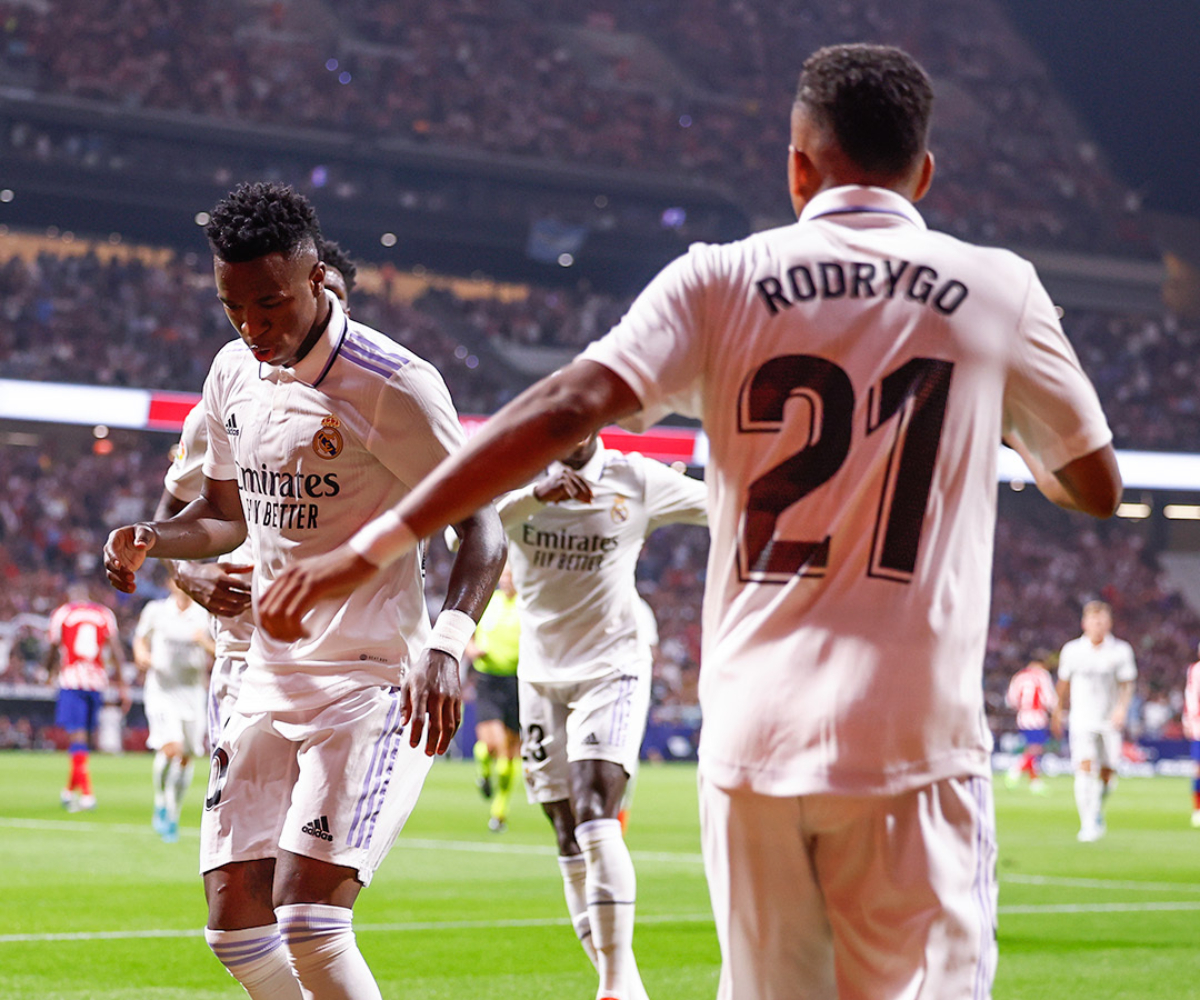 El baile de Vini y Rodrygo en el Metropolitano. Foto: @realmadrid